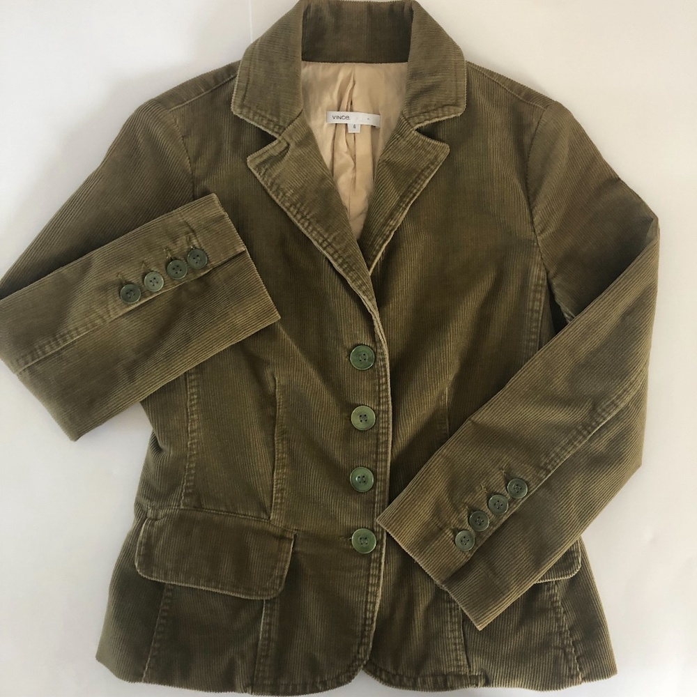 Vince Khaki Brown/green Cropped Corduroy Blazer, Size 4